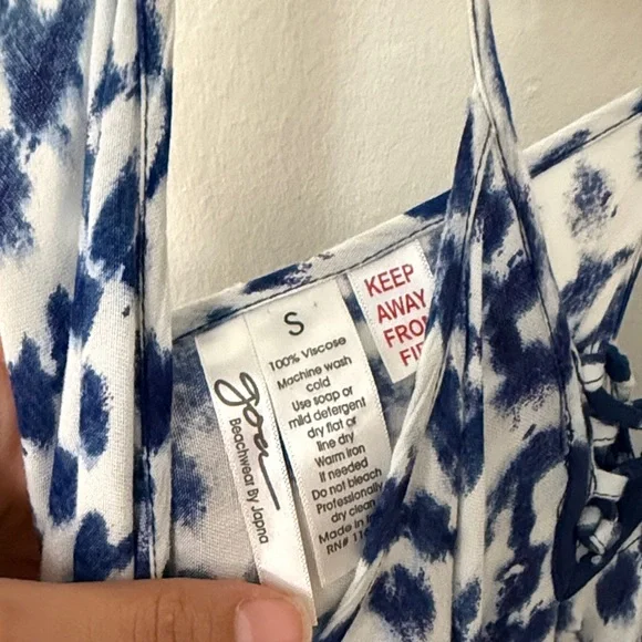 Goa Beachwear by Japna Blue White Boho Hem Maxi Dress Pom Pom Size S - Picture 3 of 3